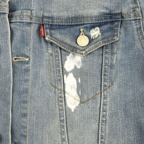 Levi's Jean Jacket Youth Sz L 12-13 Yr Light Blue Trucker Distressed READ - Picture 7 of 14